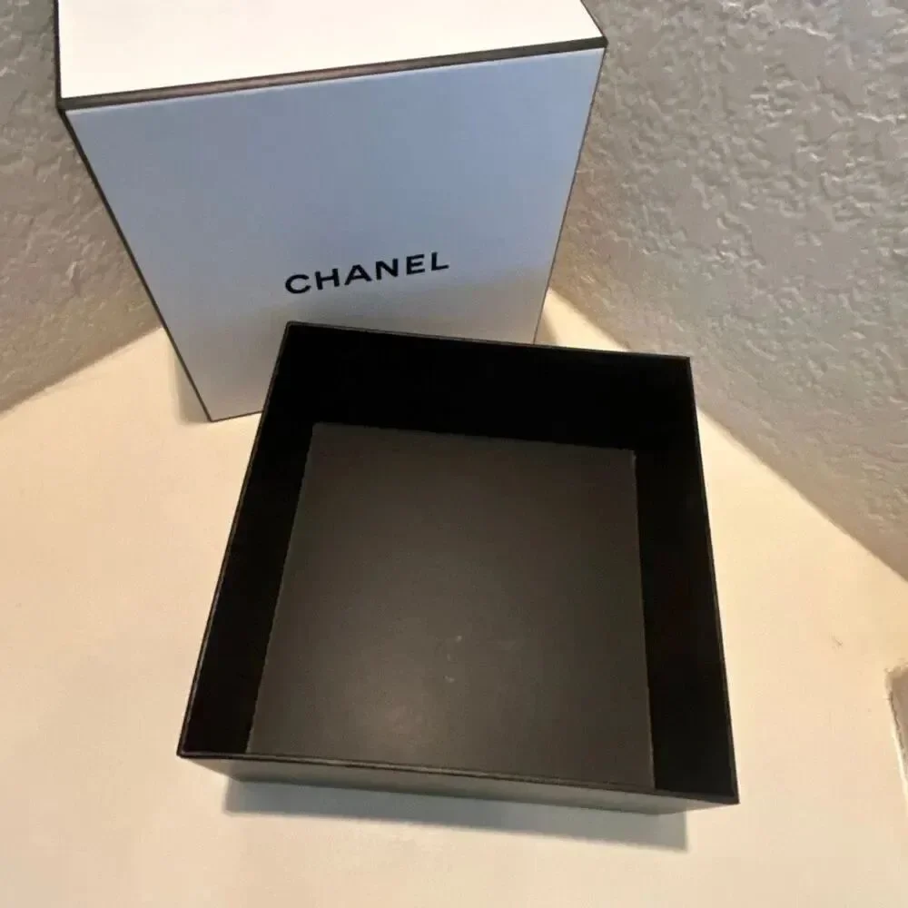 Chanel Square Box White Black Logo Luxury Decor Storage Display Giftbox 8.5x8.5